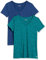 Amazon Essentials Camiseta Elástica de Secado Rápido, Manga Corta y Cuello en V (Hay Tallas Grandes) Mujer, Pack de 2, Azul/Verde Azulado Teñido Multicolor, XS