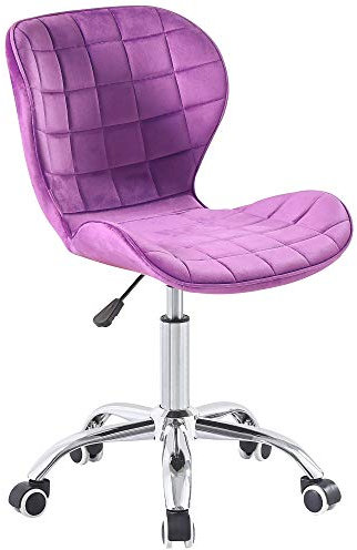 Charles Jacobs Swivel Office Chair with Chrome Base Wheels and Adjustable Height in Purple Velvet