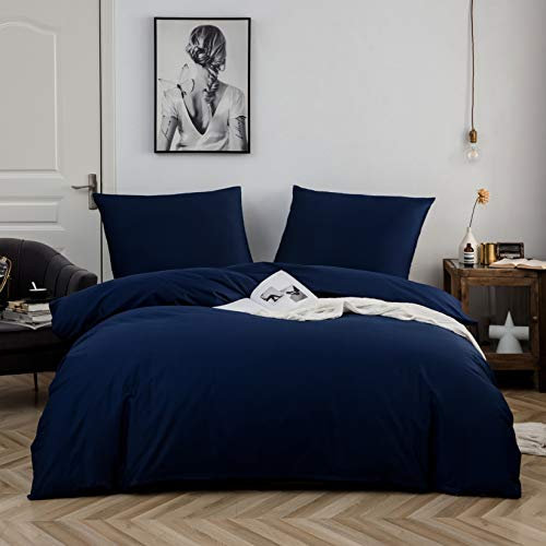 AYSW Baumwolle Bettwäsche 155x220 cm Marineblau 1 Bettbezug mit 1 Kopfkissenbezug 80x80 cm
