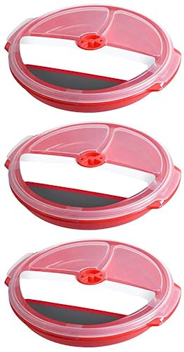 Home Products Essentials 2 Pack- Microwave Food Storage Travel Tray Containers -Portion Control - 3 Section Compartment Divided Plates with Vented Lid For Easy Reheat - Durable Quality (2, Red)