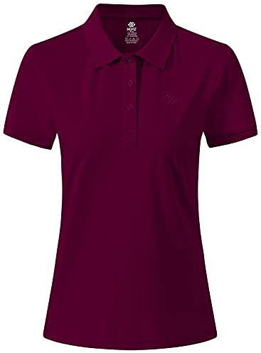 AjezMax Damen Poloshirt Kurzarm Polohemd Sport Klassisch Quick Dry Sommershirts Weinrot Größe X-Large