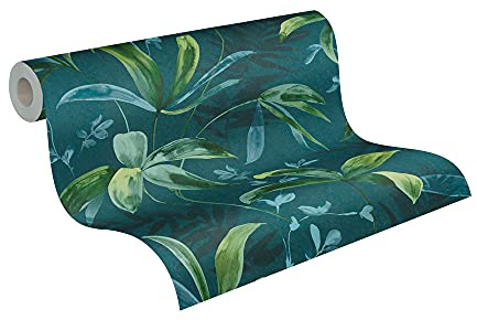A.S. Création Architects Paper Dschungeltapete Jungle Chic Tapete tropisch PVC-freie Vliestapete blau grün matt glatt 377044 37704-4, 10.05 m x 0.53 m