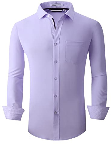 Alex Vando Herren-Hemd mit Knopfleiste, normale Passform, langärmelig, Freizeithemden für Herren, violett, Groß
