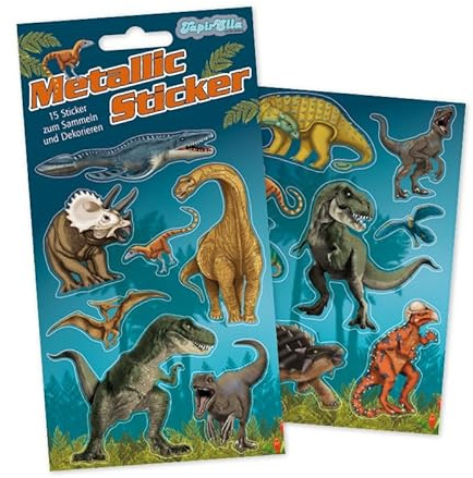 15 Metallic-Sticker * DINOS & T-REX * zum Basteln und Spielen | 2 Bögen | Sticker Aufkleber Dinosaurier Dino Kinder Kindergeburtstag Geburtstag Geschenk