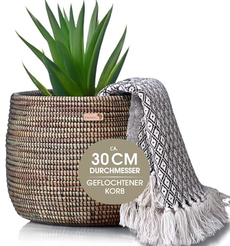 YAADU Cesta de almacenamiento trenzada, cesta para plantas, cesta africana, maceta, cesta decorativa, maceta, almacenamiento de juguetes y diversos artículos modelo Kikongo (negro)