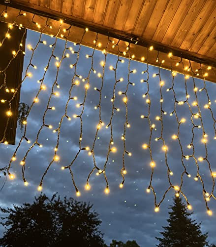 LEDZEIT - Profi Serie - LED Lichtervorhang Lichterkette Außen, 1M X 1.5M, 120LEDs, Dauerlicht, Warmweiß, Wasserdicht IP67, mit Netzkabel, Erweiterbar bis auf 90m, für Dach, Fenster, Gebäude, Geschäfte