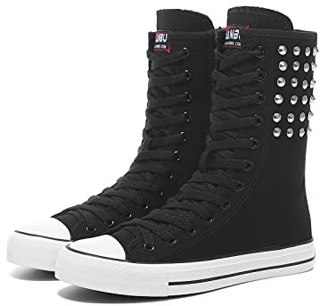 Momuk Zapatillas altas de lona para mujer con cordones de moda para mujer, Negro 01, 39 EU