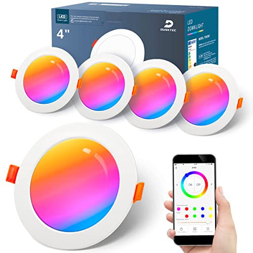 DUSKTEC Einbaustrahler LED RGB 10W, 230V LED Spots Farbwechsel 4er Set, 95-110mm Lochmass Spots Deckenleuchte Bunt APP, Bluetooth LED Einbauspots Einbauleuchten Weiß IP44