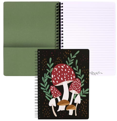 Steel Mill & Co Cute Mini Spiral Notebook, 8.25 x 6.25 Journal with Durable Hardcover and 160 Lined Pages, Mushroom