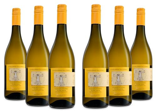Leonardo Da Vinci Vermentino Toscana IGT, Vino Bianco dal Gusto Limpido ed Equilibrato e Profumi Floreali, 12.5% Vol, Confezione con 6 Bottiglie da 750 ml