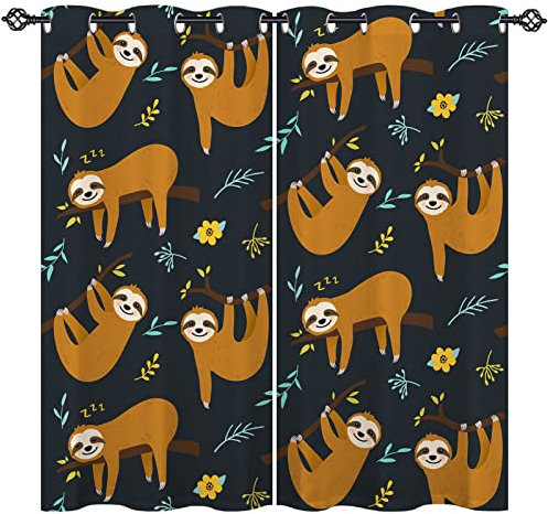 ANHOPE Nette Dschungel Tier Faultier Vorhänge mit Ösen Kinder Jungen Mädchen Gardinen Blickdichte Thermo Vorhang Blackout Curtain Schlafzimmer Wohnzimmer Verdunklungsvorhänge 2er Set H 138 x B 117 cm