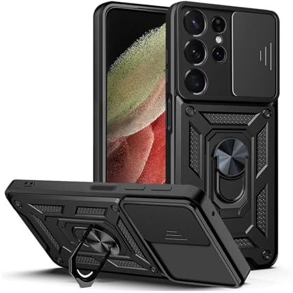 Handyhülle für Samsung Galaxy S23 Ultra | Stoßfest & Kratzfest | Mit Kameraschutz, Anti-Fingerabdruck & robustem Panzerschutz-Design | Schwarz