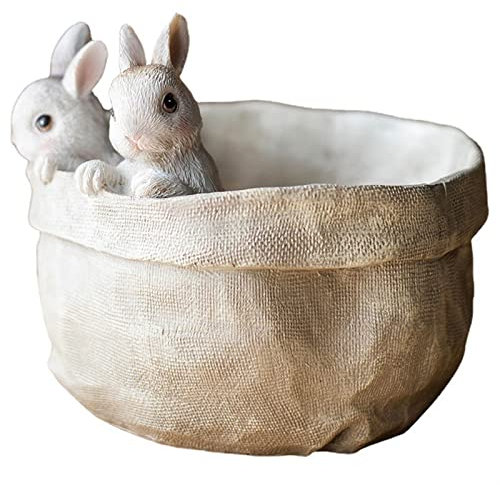VOLGUT Pot de Fleurs en Forme de Lapin avec Statue de Lapin Pot de Fleurs en résine Pot de Fleurs créatif Décoration de Bureau for Bureau, Maison, Balcon, Paysage (Color : A)
