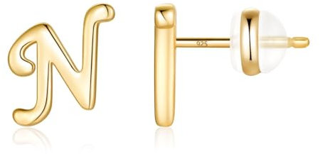 TINGN Ohrstecker Ohrringe Silber 925 Mädchen Kinder, N Buchstaben Medizinische Ohrstecker Gold Ohrschmuck für Kleine Mädchen Tochter Kinder Muttertag Geburtstag Geschenke für Frauen Herren