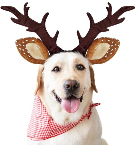KUDES Serre-tête Classique réglable en Bois de Renne de Noël pour Chien et Chat, Accessoire de déguisement pour Animal Domestique (Taille L (pour Chiens de Taille Moyenne et Grande)