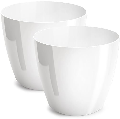 PECZEKO Macetas Brillantes Decorativas para Hierbas - Redondas de Plástico Duraderas y Ligeras para Salón, Comedor, Cocina, Terraza, Balcón - Juego de 2 Piezas (Blanco, Diámetro 23 cm)