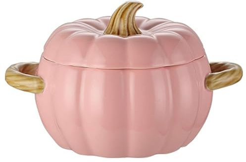 JTBDWOSK Suppentopf Aus Keramik Mit Deckel Und Griffen, PorzellanKürbisKochtopf, Backschüssel Für Ofenbackgeschirr,Rosa