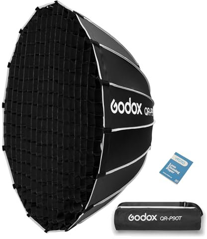 GODOX QR-P90T Softbox Parabolico con Griglia a Nido d’Ape, 90cm Soft Box Sgancio Rapido, Profondità 42,7cm, per Bowens Mount Studio Video Light per Smallrig per Neewer per Aputure per Godox