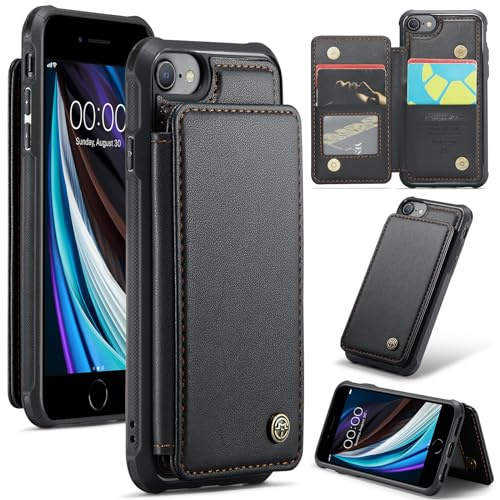 UFinetech Custodia Portafoglio per iPhone SE 2020/2022, 8, 7, 6 – Cover a Libro con Porta Carte, Chiusura Magnetica, Blocco RFID, Funzione Stand, Similpelle Antiurto Elegante, Nero