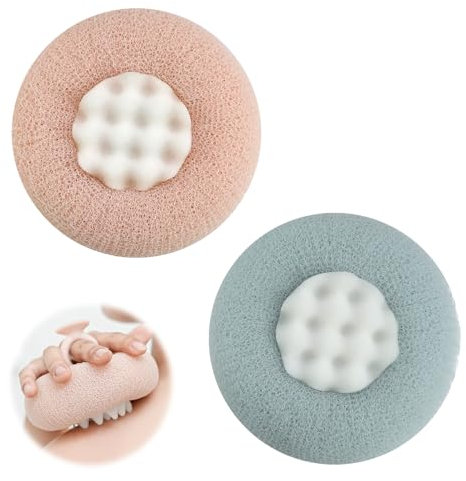 2 Pièces Fleur de Douche Lavable, DEANKEJI Fleur de Douche avec Anneau Ventouse, Doux Eponge Douche, pour Bain et Douche (Rose Chair et Bleu Sarcelle Clair)