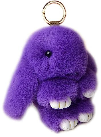Xsclpomddy Süße Plüsch Hase Schlüsselanhänger Plüsch-Häschen Schlüsselanhänger Pom Poms Taschenanhänger Handtasche Autoschlüssel Dekoration,dark purple