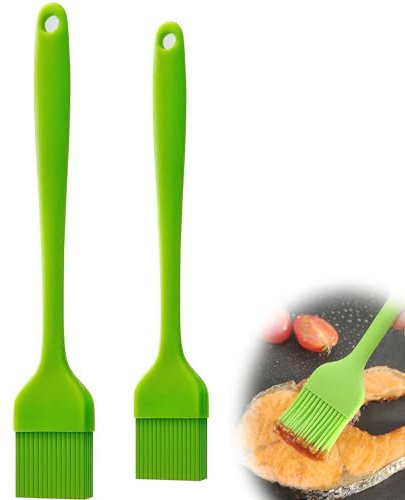 Juego de 2 Brochas de Silicona Para Repostería, Brocha de Silicona Comestible, Brocha de Silicona Para Barbacoa, Brocha Para Cocinar Y Hornear, Juego de Brochas de Aceite Resistente Al Calor (Verde)
