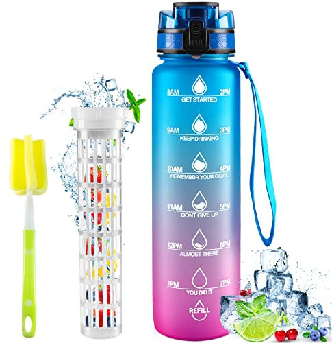 Skeufy Water Bottle Sport Drinks Bottle 1l Water Bottle with Lock Cover & Leak Proof,for Gym, School,Cycling,Outdoor,Sports,Fitness& Office,Pink