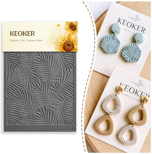 KEOKER Polymer-Ton-Texturblätter-Set, funktioniert mit Tonschneider, Effekt als Texturroller, Blätter für Ton, Blatt-C-Ohrringformen