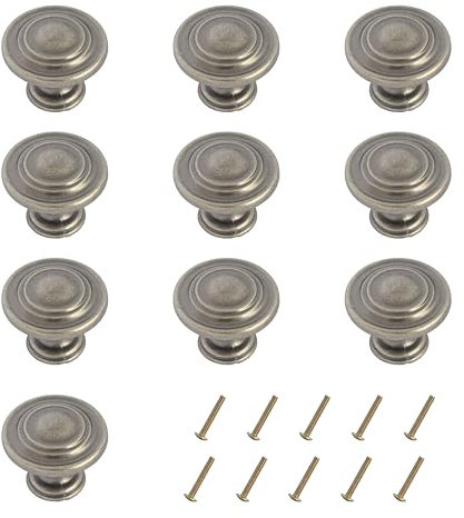 HARMAC HOUSE Vintage Cabinet Knobs 10 Pack Heavy Duty Vintage Pewter Round Pull Handles 32 mm Diameter Door Drawer Handle Mushroom Handles Knobs (Vintage Pewter)