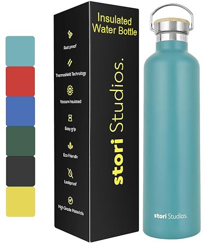 Stori Studios Vacuum Insulated Metal Water Bottle 1000ml(33oz), Stainless Steel Water Bottle, BPA Free Standard Mouth Flask, Double Wall Insulated Water Bottles For Travel, Work & Gym - Light Blue