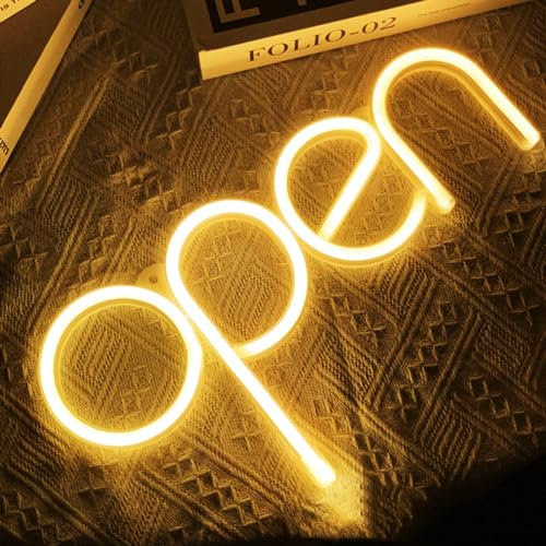 OPEN Letreros de neón - LED OPEN Luces Neon Alimentada por USB/batería para Neón para Pared Decorar Bar Hotel Tienda Café Restaurante Letrero (cálido)