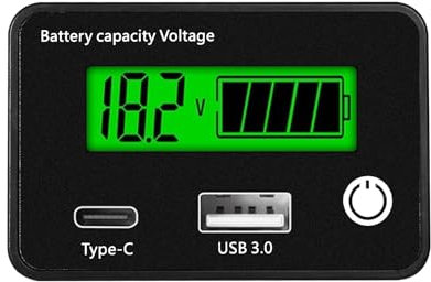DeWin Indicateur de Charge Batterie 12V, Compteur de Batterie Testeur de Tension de Capacité de Batterie USB et Type C Indicateur de Batterie au Lithium au Plomb 12V 24V