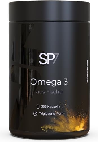 SP7 Omega 3 Kapseln [HOCHDOSIERT] - 365 Fischöl Kapseln mit je 1000mg Fischöl pro Tagesdosis - Omega 3 Fischöl Kapseln mit reichlich EPA & DHA - Aus nachhaltigem Fischfang - Fish Oil (1er Pack)