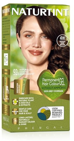 Naturtint Permanent Hair Colour Gel 4W Radiant Dark Brown, Plant Enriched, Biobased, Ammonia Free, Long Lasting Grey Coverage and Radiant Colour, Nourishment and Protection