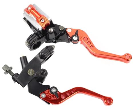 Motorrad Bremshebel 7/8(22mm) Universal-Motorrad-Bremskupplungs-Hauptzylinder-Reservoirhebel, 1 Paar BremsKupplungshebel(Orange)