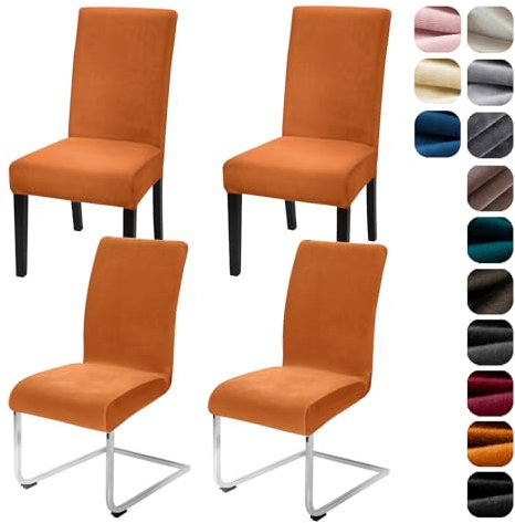 Alishomtll Stretch Samt Stuhlhussen 4er/6er Set Velvet/Velour Stuhlbezug Schwingstuhl Elastische Hussen Waschbarer Stühle Schutz für Küche Restaurant Hotel Bankett Hochzeit (Orange, 4 Stück)
