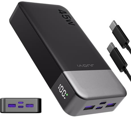 Banco de energía JUOVI Carga rápida, 20000mAh 45W Cargador portátil, Samsung Super Carga rápida con Pantalla LED Cargador de teléfono portátil, USB C Power Bank para MacBook, para iPhone 15 14 13 Pro