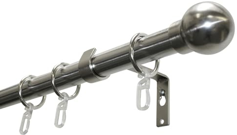 GARDINIA Gardinenstangen-Set Kugel, 1-läufig, Komplettstilgarnitur inkl. Befestigungsmaterial, Ø 19 mm, 220 cm, Edelstahl-Optik