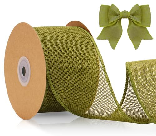 KINGLAKE 6.4cm Burlap Wired Ribbon, 10m Sage Green for Wreath Bows Making, Jute Hessian Wide Christmas Ribbon for Crafting, Gift Wrapping, Xmas, Rustic Wedding Decoration