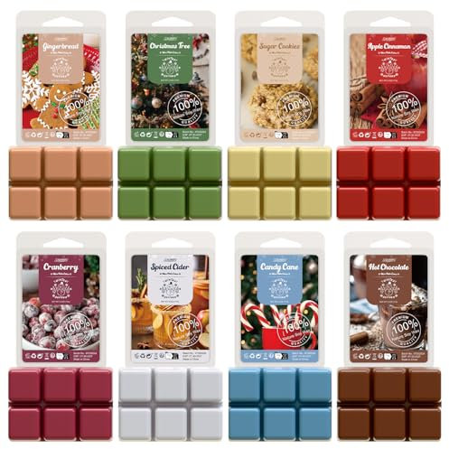 Salubrito Winter Duftwachs für Duftlampe, Wax Melts Sojawachs Duftwachswürfel für Raumdüfte, Weihnachtsbaum, Lebkuchen, Zuckerstange, Gewürzmost, Cranberry, Apfel-Zimt, Geschenk für Frauen