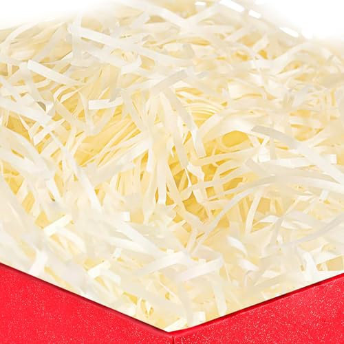200g Relleno Cajas Regalo, Virutas de Papel para Regalos, Papel Triturado para Relleno, Tiras de Papel para Relleno, Proporcionar una Buena Decoración y Protección para los Regalos (Blanco Apagado)