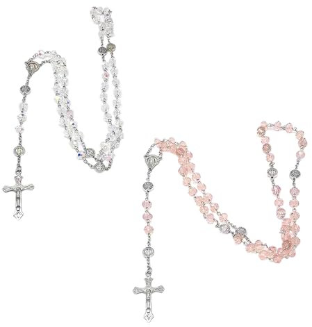 Collar De Rosario Bautismal De 2 Piezas, Collar Con Colgante De Cruz, Collar De Cuentas, Herramienta De Oración, Collar Decorativo