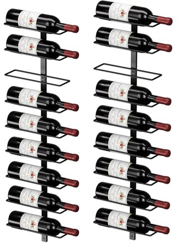 TJ.MOREE 18 Bottle Wine Rack Wall Mounted - Portabottiglie da parete, portabottiglie da parete in metallo per bottiglie di vino, liquori, champagne, espositore per vino resistente per bar di casa