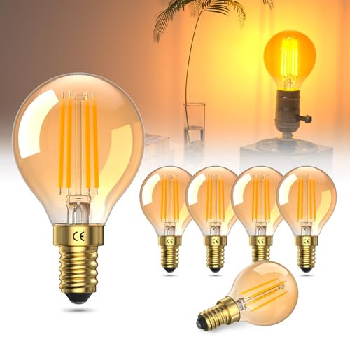 Lamptobe Small Screw Light Bulb E14 LED Filament Bulbs 4W Amber 2200K Warm White Vintage Light Bulbs, E14 Small Edison Screw Bulb, SES E14 LED Bulbs, E14 Golf Ball Bulbs 35W Equivalent -6pack
