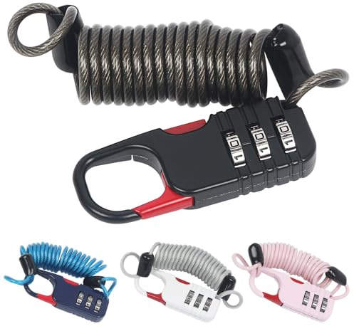 4 Pcs Bike Lock, 3 Digit Codes Coiling Cable Locks, Resettable Motorcycle Helmet Lock Bicycle Lock, Portable Anti Theft Combination for Moto Fence Outdoor Gate Scooter, 100cm/39.37in