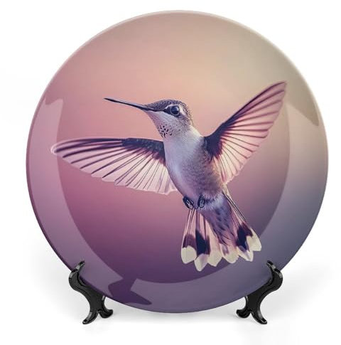 Blumenpflanzen Keramik Dekoteller, Kolibri Dekorative Schale mit Ständer, Tier Knochenporzellan Dekoteller Kunst Porzellan Teller für Wohnzimmer Flur Tischdekoration