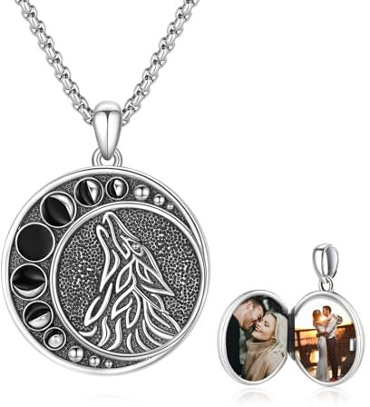 PARYFO Wikinger Medaillon Halskette 925 Sterling Silber Wolf Halskette Wikinger Wolf Medaillon Anhänger Nordischer Wolf Schmuck Geschenke für Männer Frauen Damen