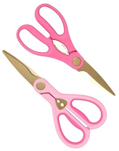 Paris Hilton Allzweck-Küchenschere, Premium-Edelstahl-Klingen mit ergonomischen Soft-Grip-Griffen, 2-teiliges Set, Rosa