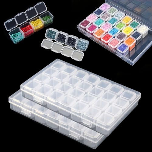 2 Pezzi Scatola per Ricamo con Diamanti con Contenitore per Perline 28 Scomparti,Diamante Ricamo Storage Box Organizers,Trasparente Diamond Painting Scatola,per Piccole Parti,Gioielli,DIY Mestiere