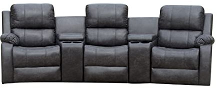 mymai Home Cinema Polstergarnitur mit Getränkehalter & Ablagefach 3-Sitzer (Grau)